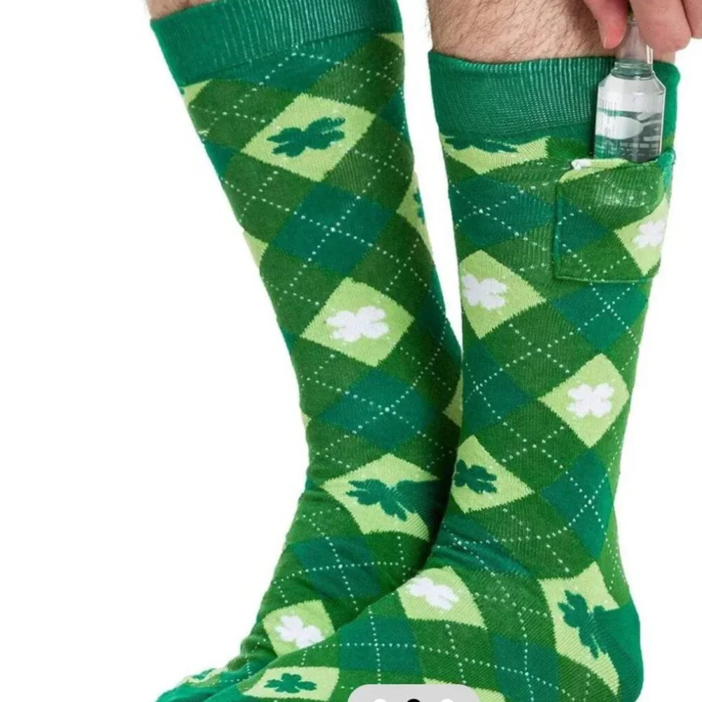 Tipsy Elves Mens Argyle Clover Socks With Bottle Pocket One Size‎ Cotton